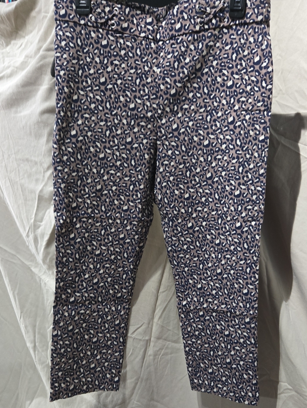 Rafaella Navy & White Leopard-Print Capris